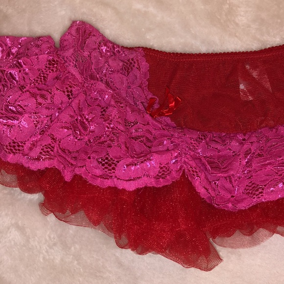 NWT Raveware Lingerie Red Mesh & Pink Lace Toole Ruffle Booty Skirt - Size Small - Picture 4 of 8